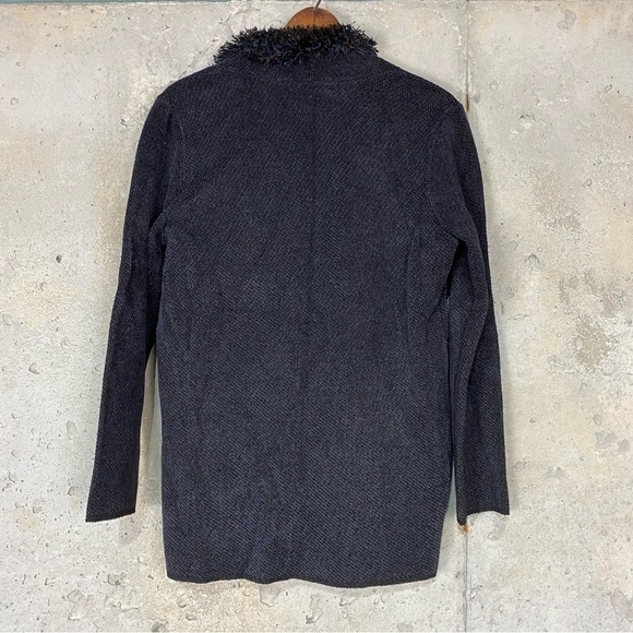 Vintage Brenda French black navy knit button front fringe cardigan medium - Picture 4 of 8